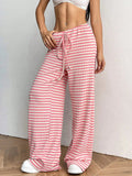 Striped Wide Leg Drawstring Pants - CELIVINE