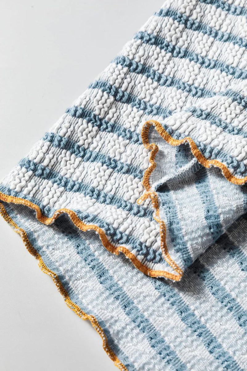 Striped Round Neck Dropped Shoulder Long Sleeve Top - CELIVINE