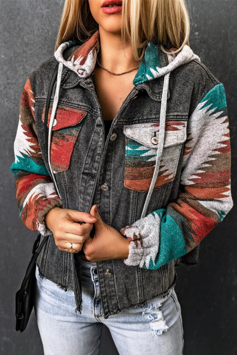 Drawstring Hooded Pocketed Denim Jacket - CELIVINE