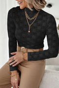 Lace Mock Neck Long Sleeve Blouse - CELIVINE