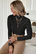 Lace Mock Neck Long Sleeve Blouse - CELIVINE