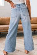 Wide Leg Button Fly Jeans - CELIVINE