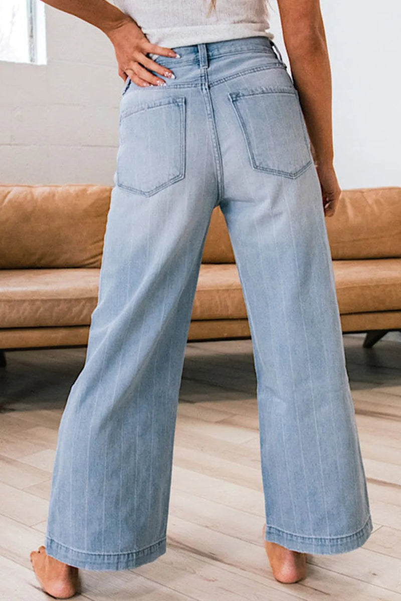 Wide Leg Button Fly Jeans - CELIVINE