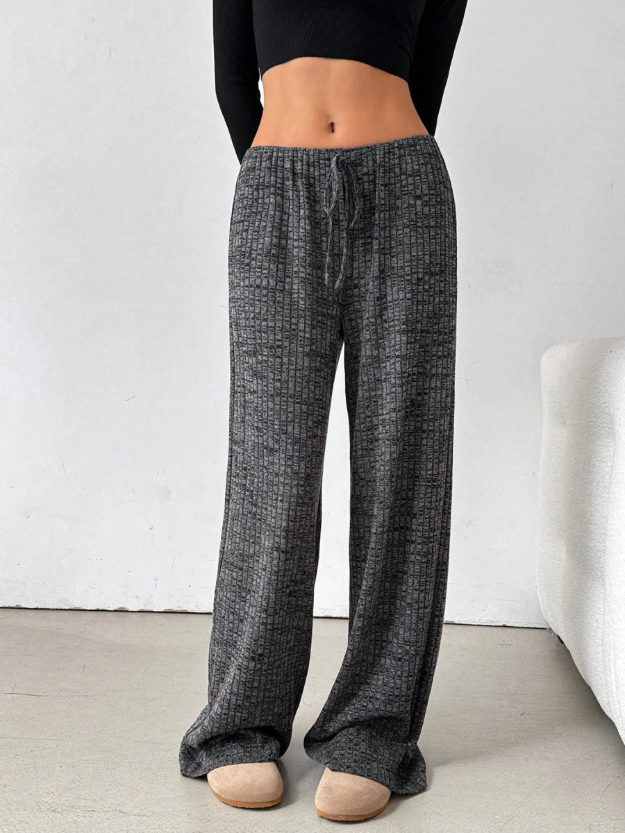 Striped Wide Leg Drawstring Pants - CELIVINE