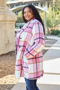 Double Take Full Size Plaid Button Up Lapel Collar Coat - CELIVINE