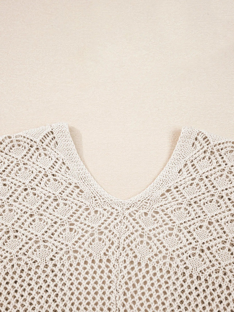 Hollowed Knit Open Front Cardigan - CELIVINE