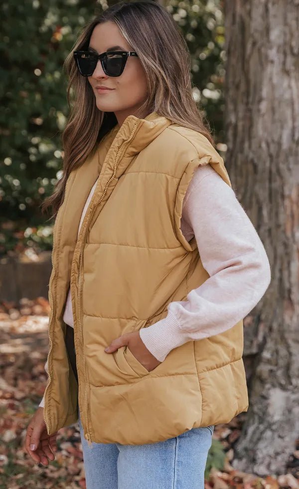 Zip Up Vest Coat with Pockets - CELIVINE