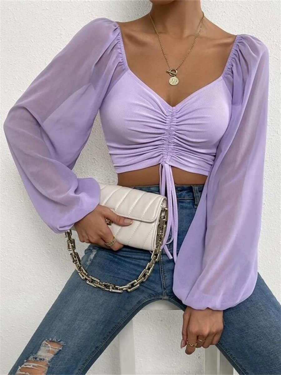 Drawstring Sweetheart Neck Cropped Top - CELIVINE