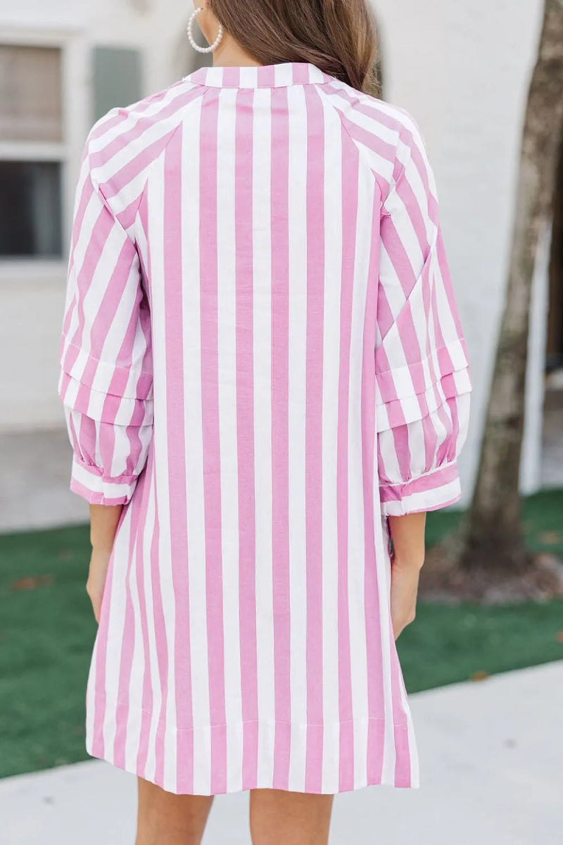 Striped Notched Mini Dress - CELIVINE