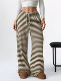 Striped Wide Leg Drawstring Pants - CELIVINE