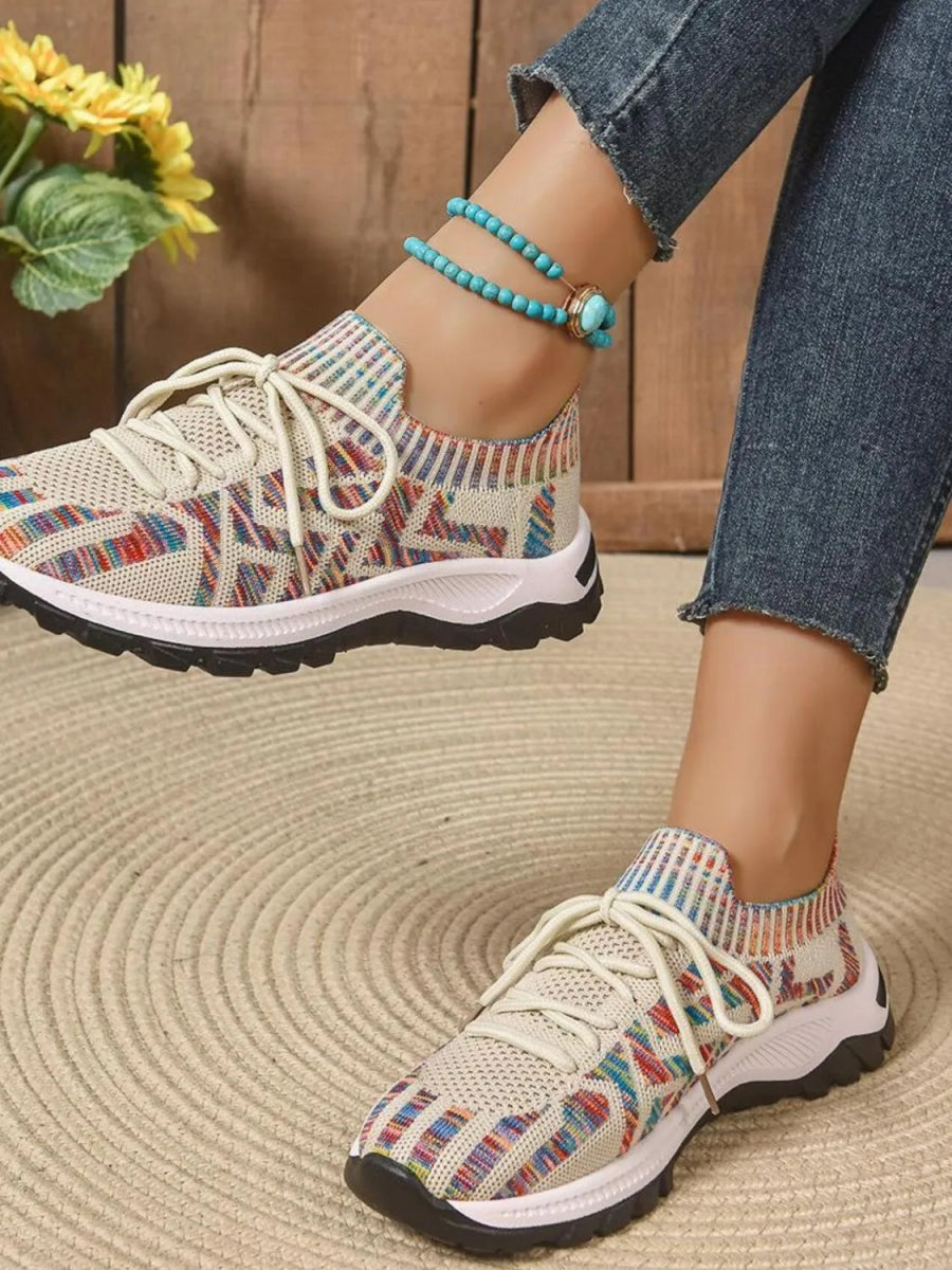 Mesh Knit Lace Up Athletic - CELIVINE