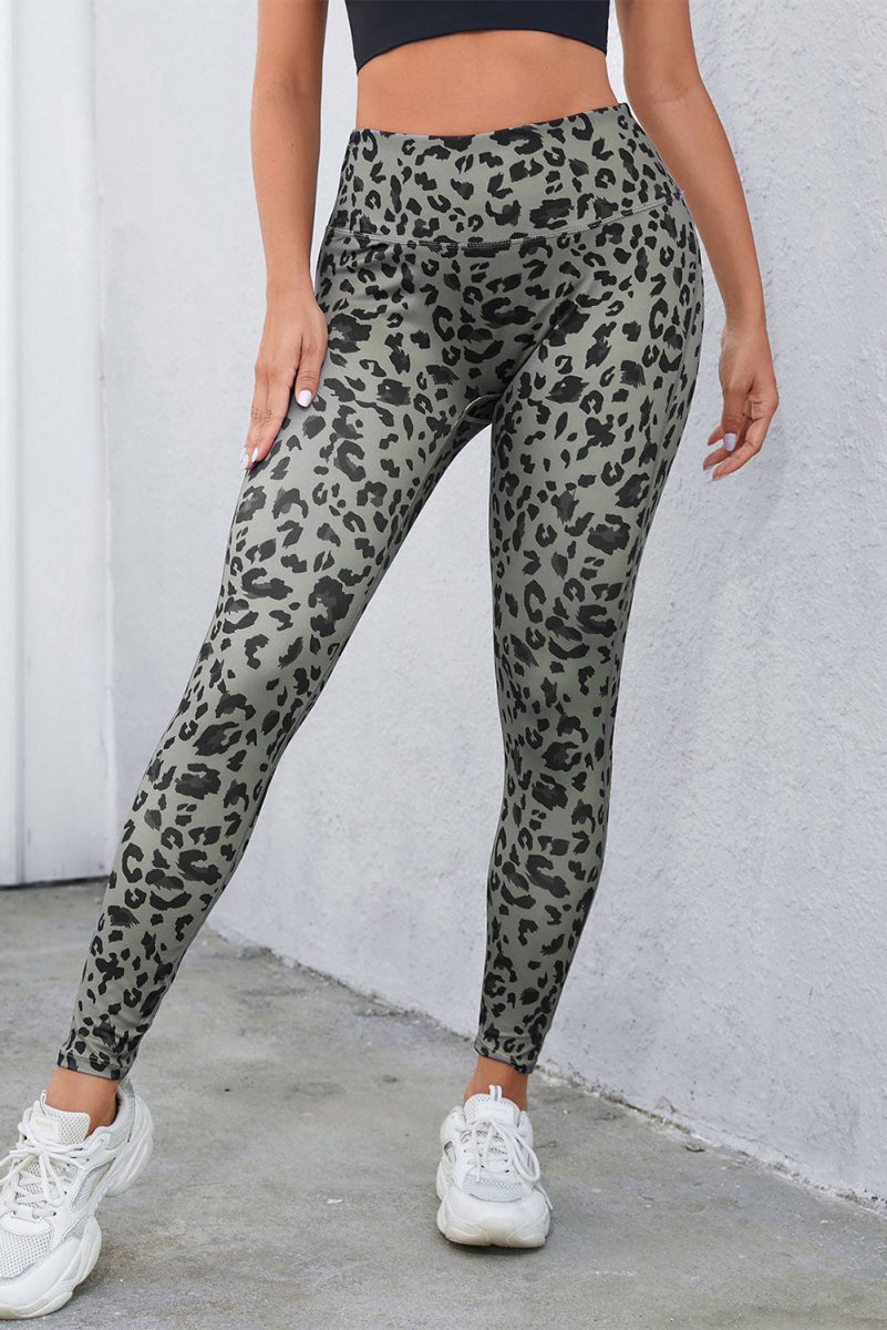 Leopard Print Wide Waistband Leggings - CELIVINE