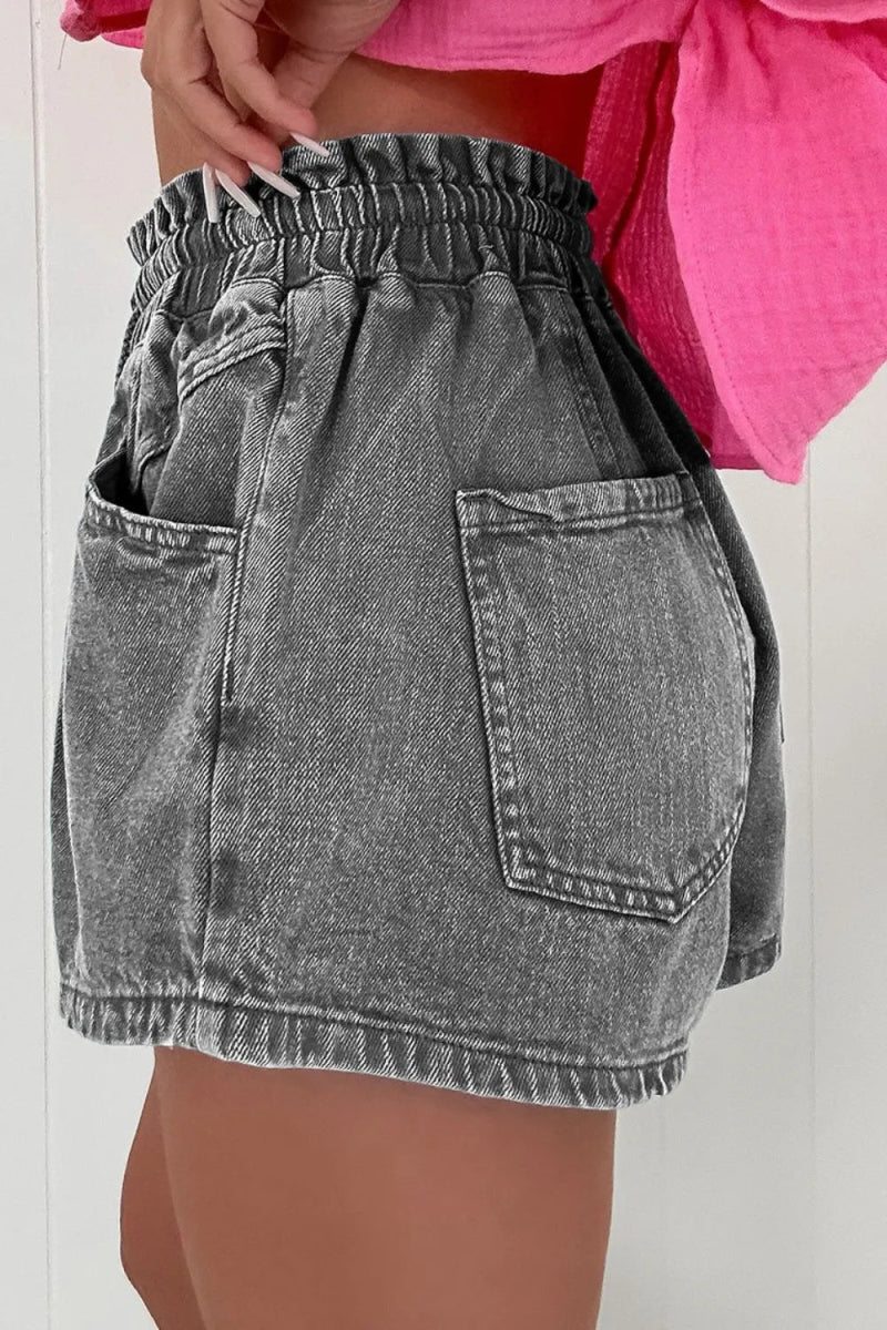 Drawstring Denim Shorts - CELIVINE