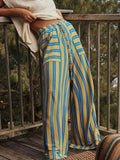 Striped Wide - Leg Drawstring Pants - CELIVINE