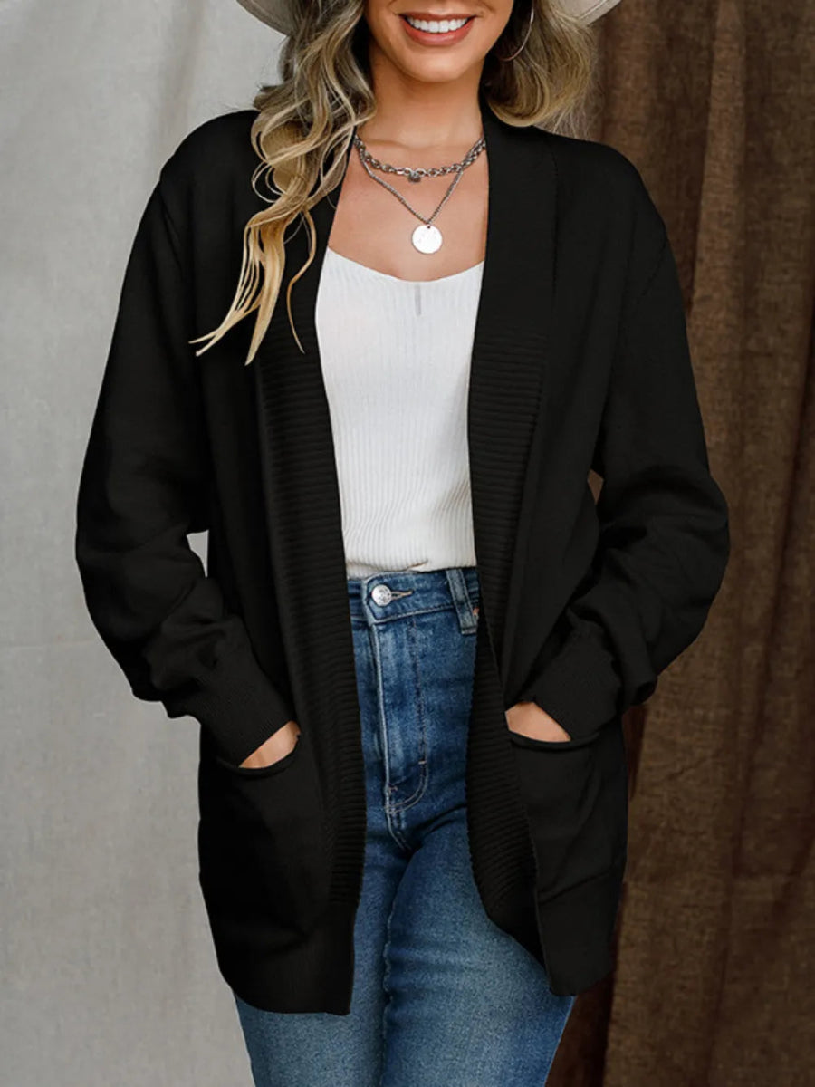Open Front Long Sleeve Sweater Cardigan - CELIVINE
