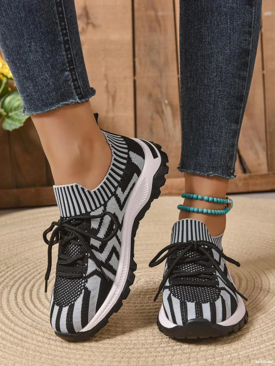 Mesh Knit Lace Up Athletic - CELIVINE