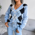 Geometric V - Neck Sweater - CELIVINE