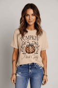 Pumpkin Graphic Round Neck Short Sleeve T-Shirt - CELIVINE