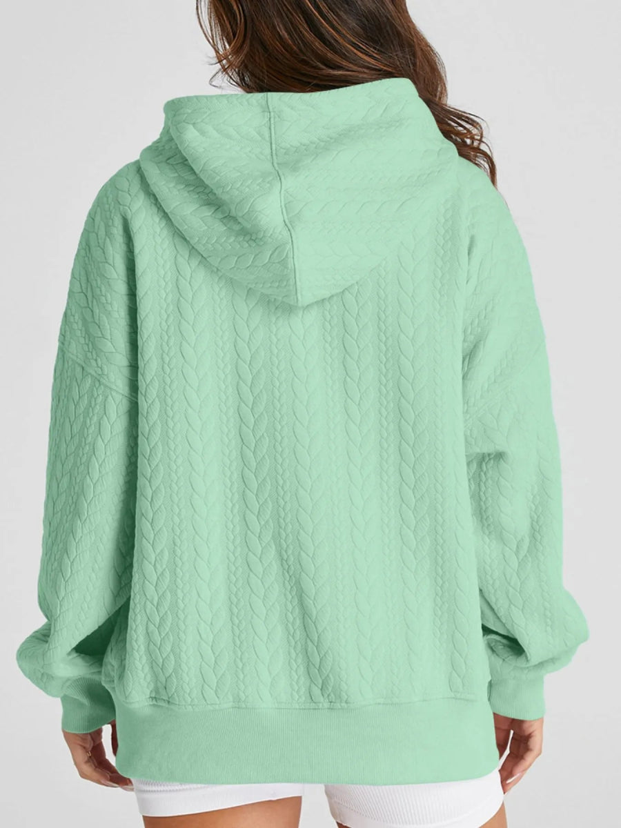 Drawstring Textured Baggy Solid Hoodie - CELIVINE