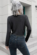 Drawstring V - Neck Long Sleeve Knit Top - CELIVINE