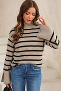 Striped Slit Drop Shoulder Sweater - CELIVINE