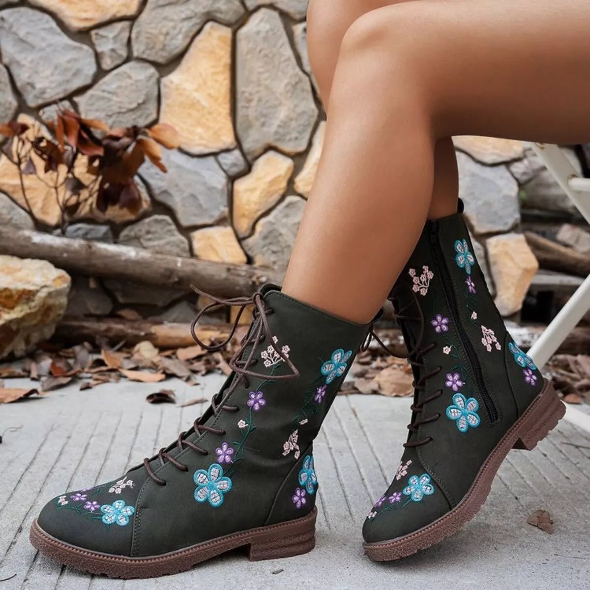 Round Toe Block Heels Boots - CELIVINE