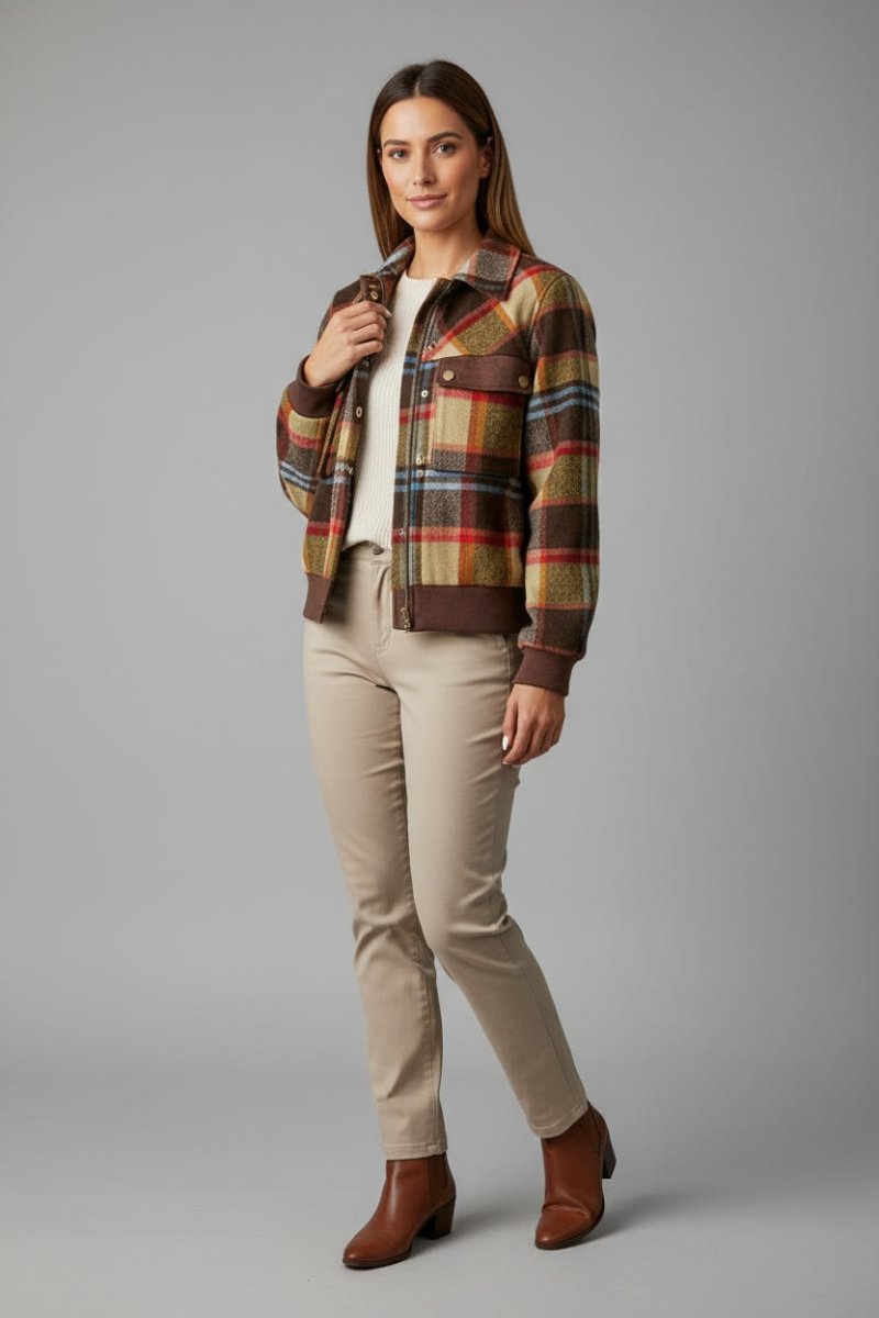 Pocketed Plaid Long Sleeve Jacket - CELIVINE