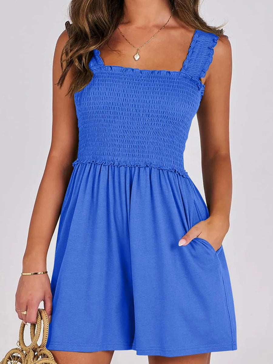 Smocked Square Neck Summer Romper - CELIVINE