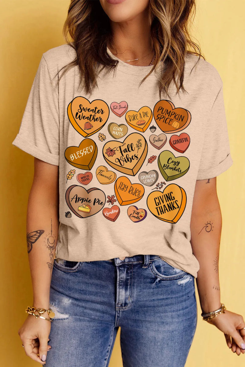 Heart Graphic Round Neck Short Sleeve T-Shirt - CELIVINE