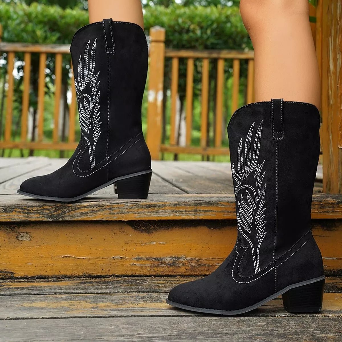 Point Toe Block Heels Boots - CELIVINE