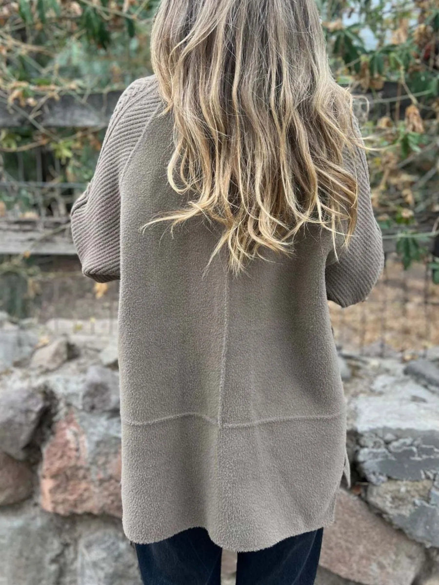 Full Size Texture Knit Longline Coat Plus Size - CELIVINE